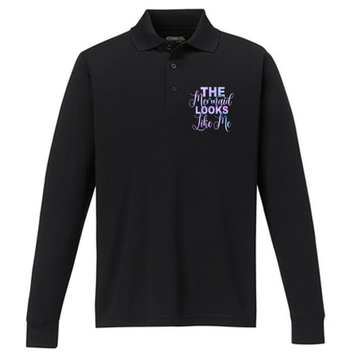 The Mermaid Looks Like Me Funny Gift Men Women Kids Performance Long Sleeve Polo