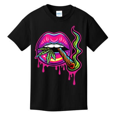 Teeth Marijuana Leaf 420 Lips Sexy Smoker Blunt Weed Kids T-Shirt