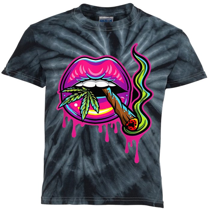 Teeth Marijuana Leaf 420 Lips Sexy Smoker Blunt Weed Kids Tie-Dye T-Shirt