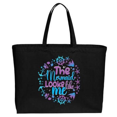 The mermaid looks like me black  quote Cotton Canvas Jumbo Tote