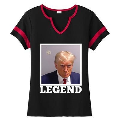 TRUMP MUGSHOT LEGEND President Trump 2024 Fulton Ladies Halftime Notch Neck Tee