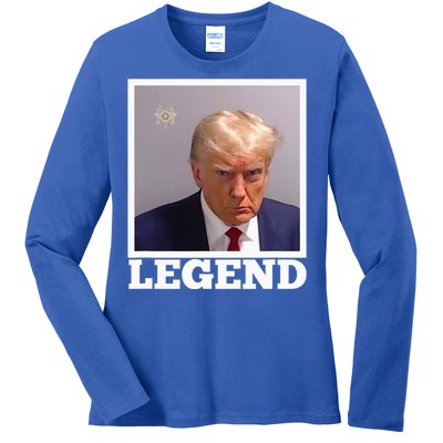 TRUMP MUGSHOT LEGEND President Trump 2024 Fulton Ladies Long Sleeve Shirt