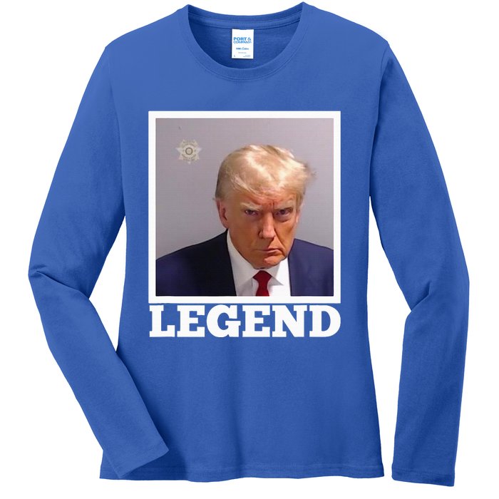 TRUMP MUGSHOT LEGEND President Trump 2024 Fulton Ladies Long Sleeve Shirt