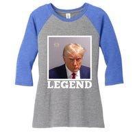 TRUMP MUGSHOT LEGEND President Trump 2024 Fulton Women's Tri-Blend 3/4-Sleeve Raglan Shirt