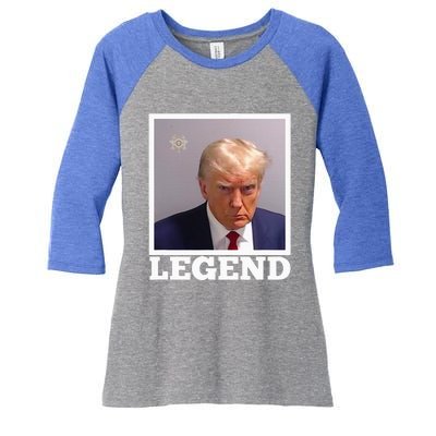 TRUMP MUGSHOT LEGEND President Trump 2024 Fulton Women's Tri-Blend 3/4-Sleeve Raglan Shirt