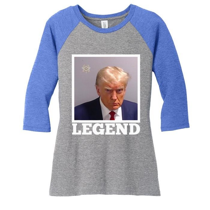 TRUMP MUGSHOT LEGEND President Trump 2024 Fulton Women's Tri-Blend 3/4-Sleeve Raglan Shirt