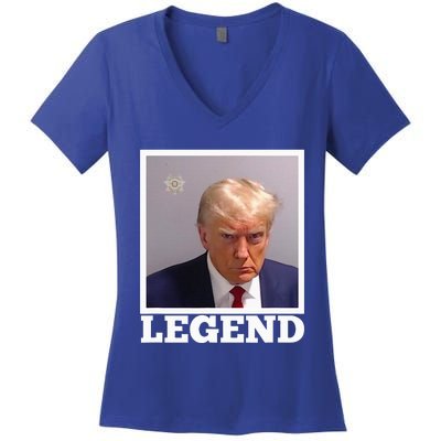 TRUMP MUGSHOT LEGEND President Trump 2024 Fulton Women's V-Neck T-Shirt