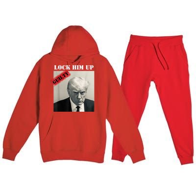 TRUMP MUGSHOT LOCK HIM UP GUILTY JAIL PRISON ANTI TRUMP Premium Hooded Sweatsuit Set