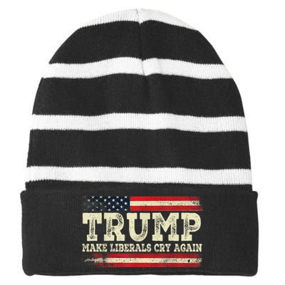 Trump Make Liberals Cry Again Trump 2024 President Trump Striped Beanie with Solid Band