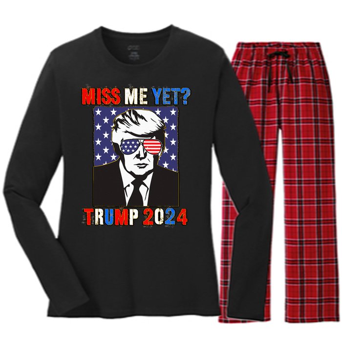 Trump Miss Me Yet Trump 2024 Patriotic 4th Of July Trump Women's Long Sleeve Flannel Pajama Set 