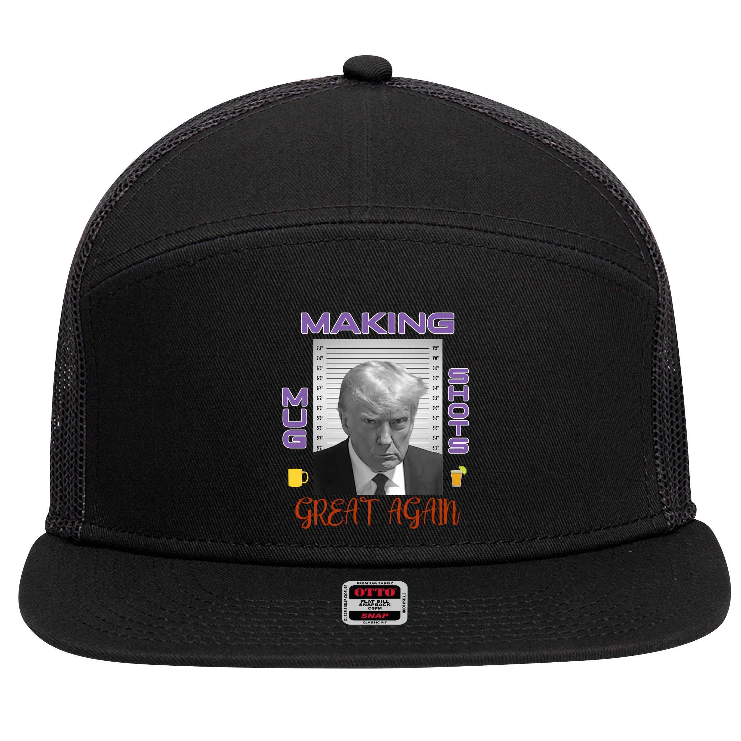 Trump Making Mug Shots Great Again 7 Panel Mesh Trucker Snapback Hat