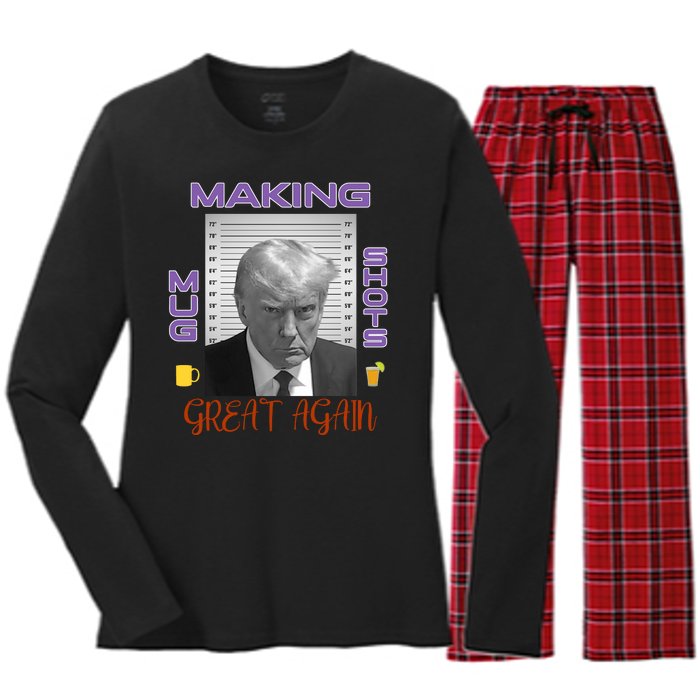 Trump Making Mug Shots Great Again Women's Long Sleeve Flannel Pajama Set 