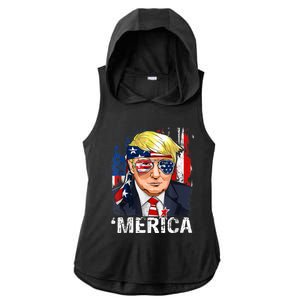 Trump Merica Murica 4th Of July American Flag Ladies PosiCharge Tri-Blend Wicking Draft Hoodie Tank