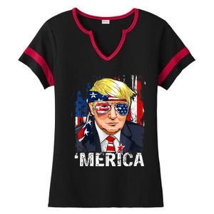 Trump Merica Murica 4th Of July American Flag Ladies Halftime Notch Neck Tee