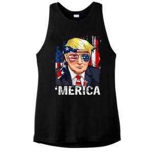 Trump Merica Murica 4th Of July American Flag Ladies PosiCharge Tri-Blend Wicking Tank