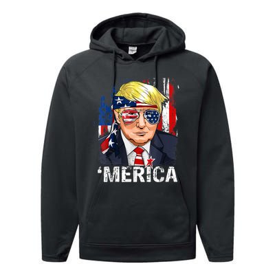 Trump Merica Murica 4th Of July American Flag Performance Fleece Hoodie