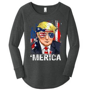 Trump Merica Murica 4th Of July American Flag Women's Perfect Tri Tunic Long Sleeve Shirt