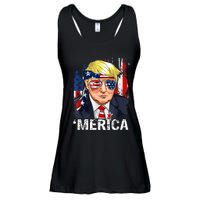 Trump Merica Murica 4th Of July American Flag Ladies Essential Flowy Tank