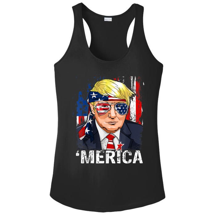 Trump Merica Murica 4th Of July American Flag Ladies PosiCharge Competitor Racerback Tank