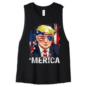 Trump Merica Murica 4th Of July American Flag Women's Racerback Cropped Tank