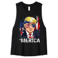 Trump Merica Murica 4th Of July American Flag Women's Racerback Cropped Tank