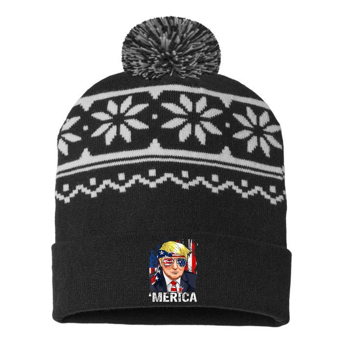 Trump Merica Murica 4th Of July American Flag USA-Made Snowflake Beanie