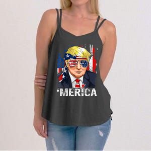 Trump Merica Murica 4th Of July American Flag Women's Strappy Tank