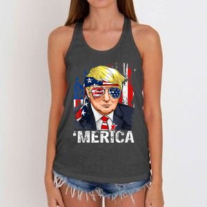 Trump Merica Murica 4th Of July American Flag Women's Knotted Racerback Tank