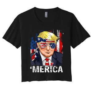 Trump Merica Murica 4th Of July American Flag Women's Crop Top Tee