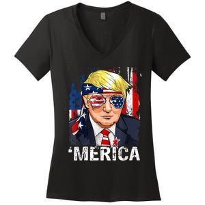 Trump Merica Murica 4th Of July American Flag Women's V-Neck T-Shirt