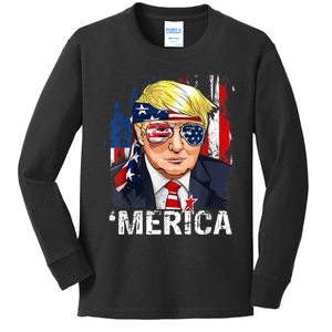 Trump Merica Murica 4th Of July American Flag Kids Long Sleeve Shirt