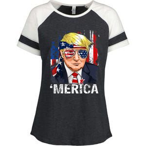 Trump Merica Murica 4th Of July American Flag Enza Ladies Jersey Colorblock Tee