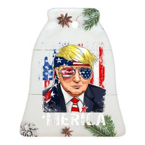 Trump Merica Murica 4th Of July American Flag Ceramic Bell Ornament