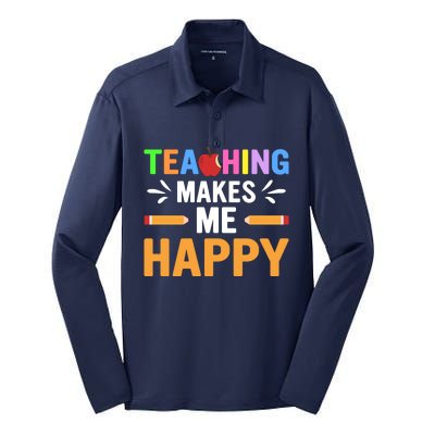 Teacher Make Me Happy Back To School Silk Touch Performance Long Sleeve Polo