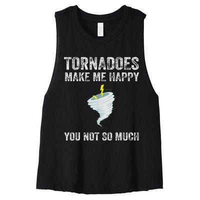 Tornadoes Make Me Happy Funny Design Women's Racerback Cropped Tank