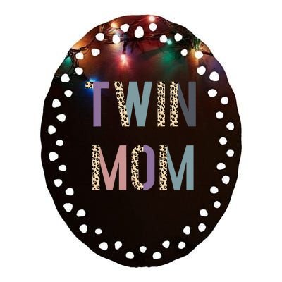 Twin Mom Mother's Day Twin Mom Leopard Ceramic Oval Ornament