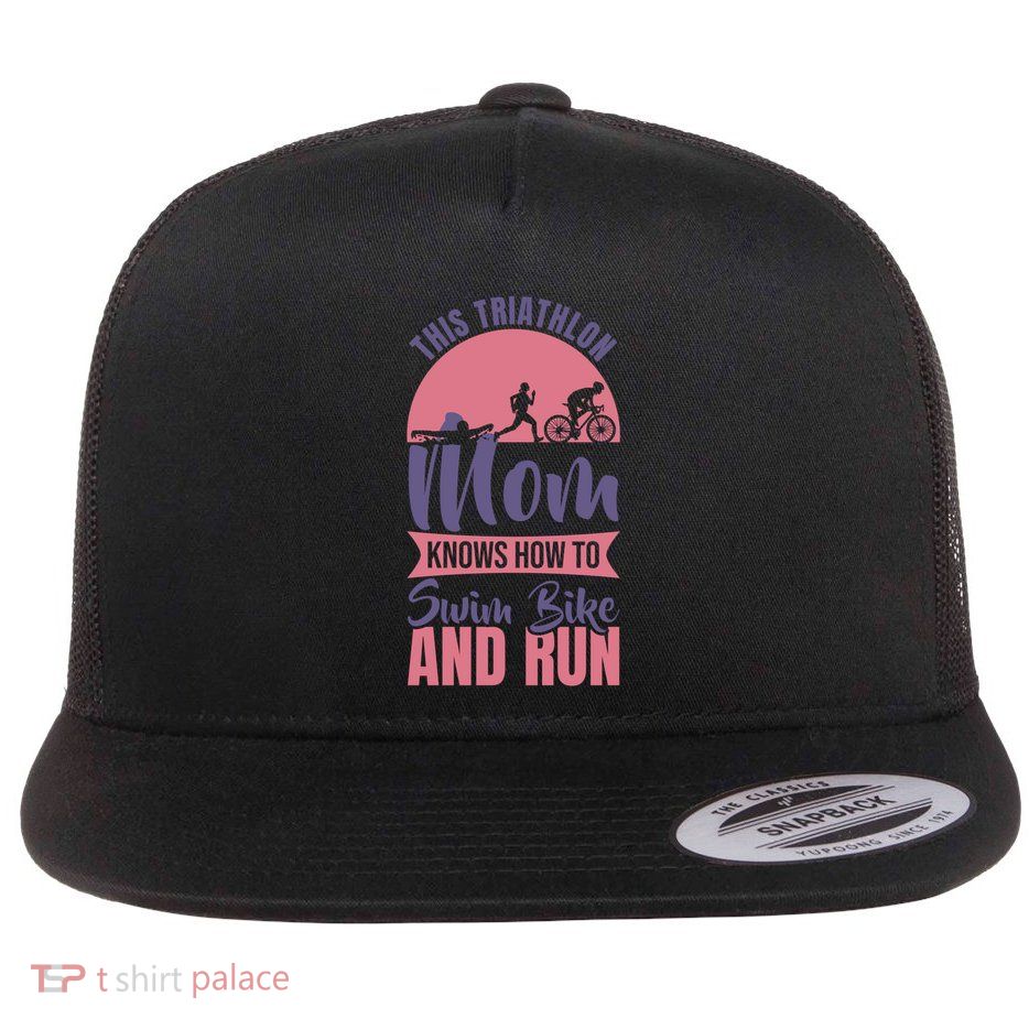 Triathlon Mom Mothers Day Triathlete Mama Cool Gift Flat Bill Trucker Hat