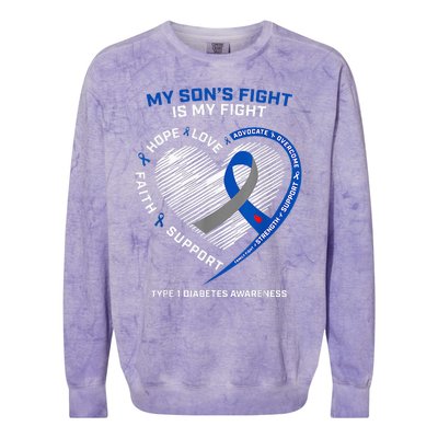 T1D Mom My Son's Fight Is My Fight Type 1 Diabetes Awareness Colorblast Crewneck Sweatshirt