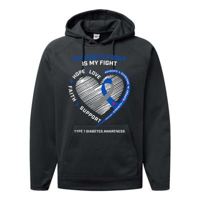 T1D Mom My Son's Fight Is My Fight Type 1 Diabetes Awareness Performance Fleece Hoodie