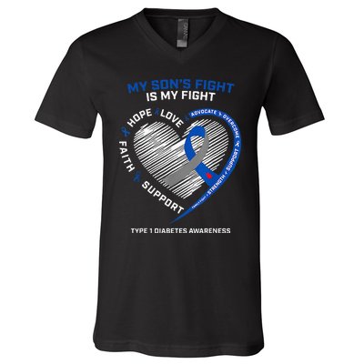 T1D Mom My Son's Fight Is My Fight Type 1 Diabetes Awareness V-Neck T-Shirt