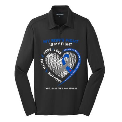 T1D Mom My Son's Fight Is My Fight Type 1 Diabetes Awareness Silk Touch Performance Long Sleeve Polo