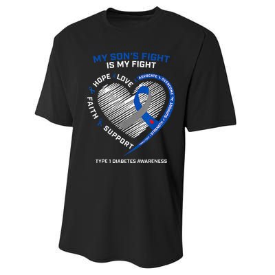 T1D Mom My Son's Fight Is My Fight Type 1 Diabetes Awareness Performance Sprint T-Shirt