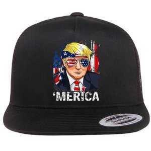 Trump Merica Murica 4th of July American Flag Flat Bill Trucker Hat