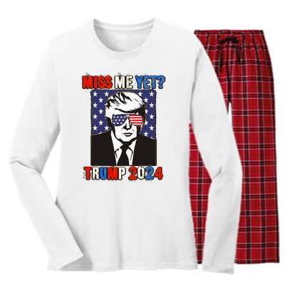 Trump Miss Me Yet Trump 2024 Patriotic 4th Of July Trump Women's Long Sleeve Flannel Pajama Set 