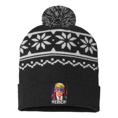 Trump Merica, Murica 4th Of July American Flag USA-Made Snowflake Beanie