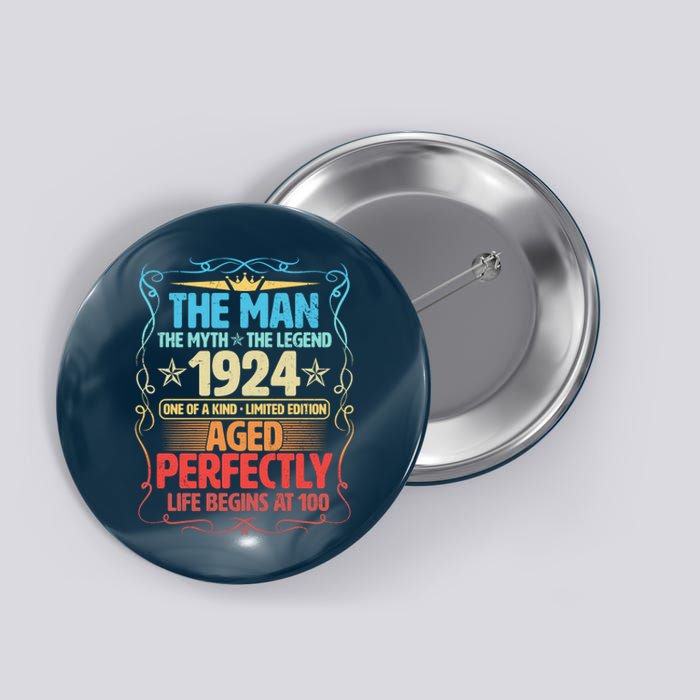 The Man Myth Legend 1924 Aged Perfectly 100th Birthday Button