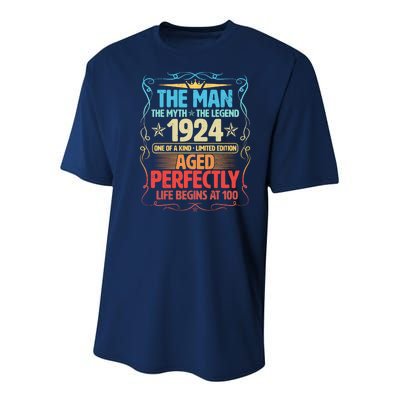 The Man Myth Legend 1924 Aged Perfectly 100th Birthday Youth Performance Sprint T-Shirt