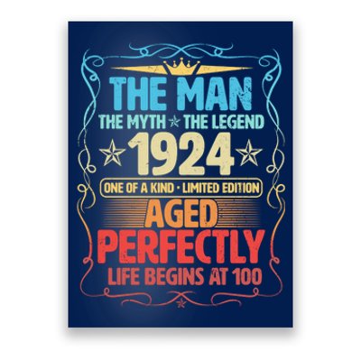 The Man Myth Legend 1924 Aged Perfectly 100th Birthday Poster