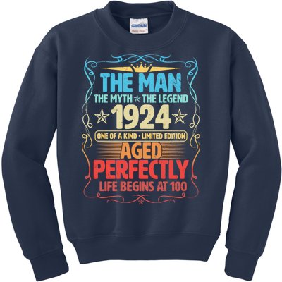 The Man Myth Legend 1924 Aged Perfectly 100th Birthday Kids Sweatshirt