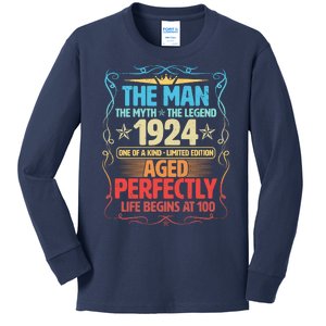 The Man Myth Legend 1924 Aged Perfectly 100th Birthday Kids Long Sleeve Shirt